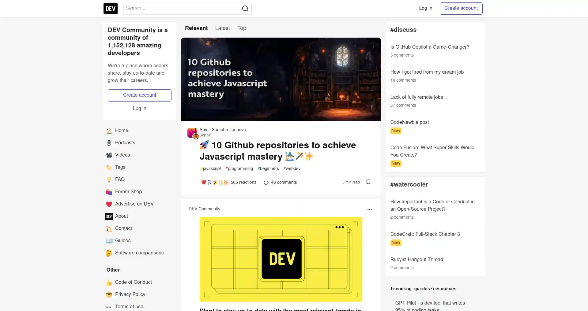 DEV Online Community Homepage